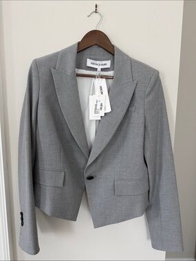 Veronica Beard Light Gray Cropped Single-Button Blazer
